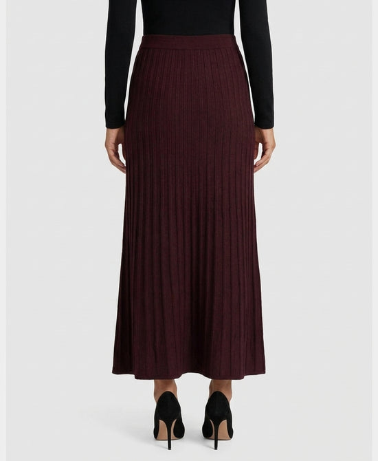 
Knit Ribbed Maxi Skirt in BURGUNDY view 2