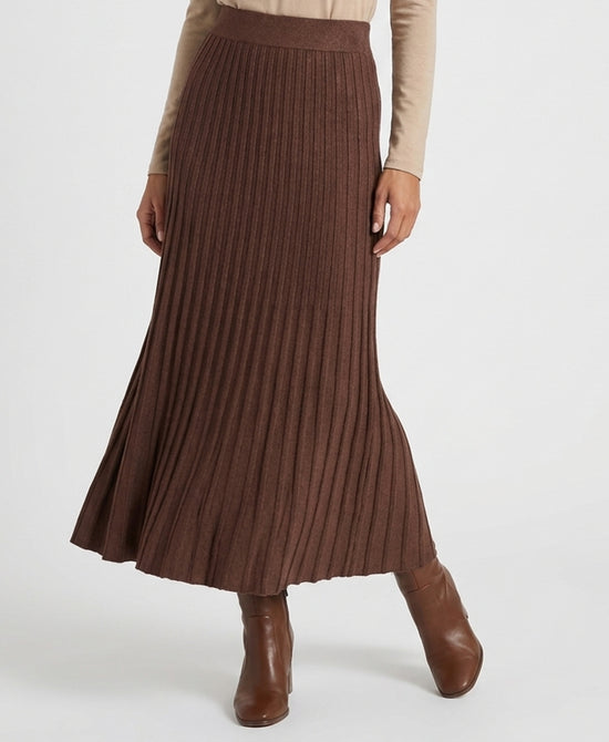
Knit Ribbed Maxi Skirt in BROWN view 1