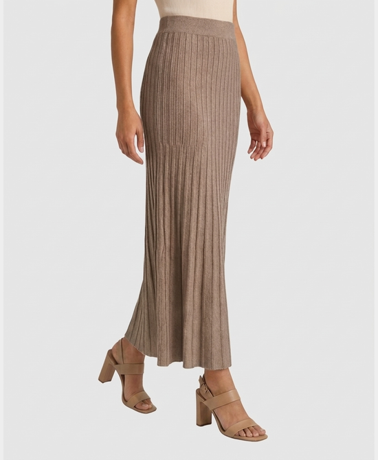 
Knit Ribbed Maxi Skirt in HEATHER OAT view 1