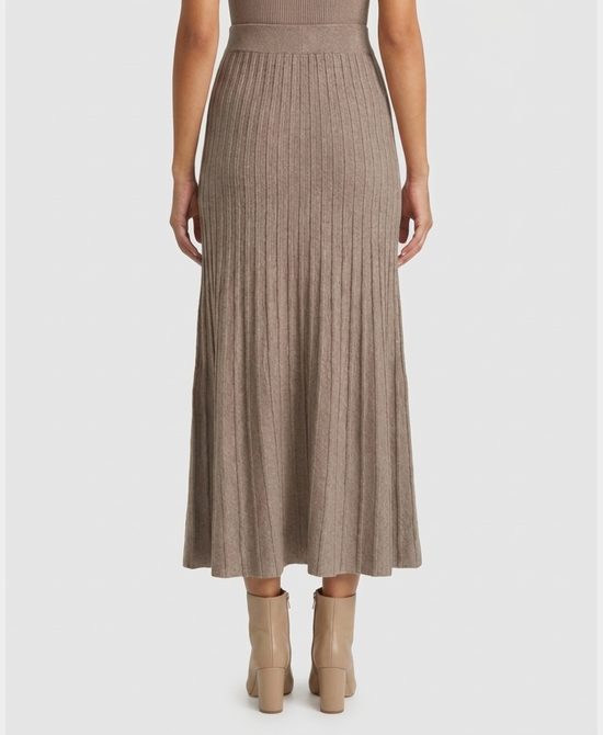 
Knit Ribbed Maxi Skirt in HEATHER OAT view 2