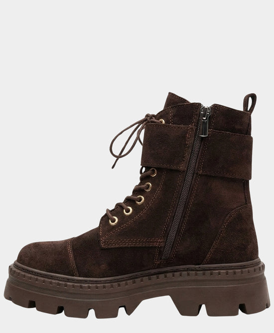 
Suede Lace Up Buckle Bootie in BROWN view 2