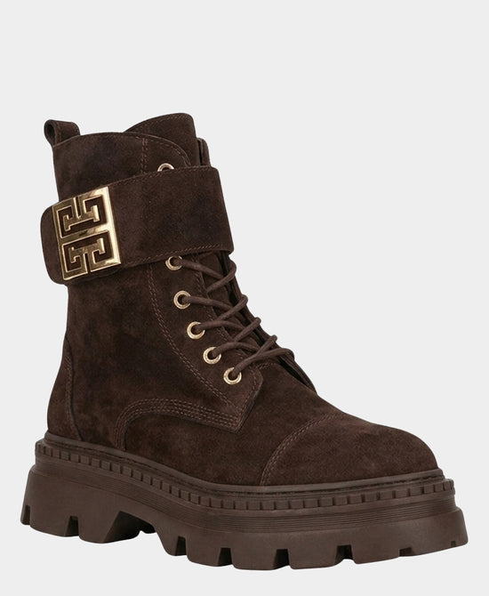 
Suede Lace Up Buckle Bootie in BROWN view 1