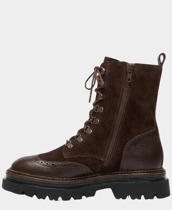 
Leather & Suede Lace Up Boot in BROWN view 2