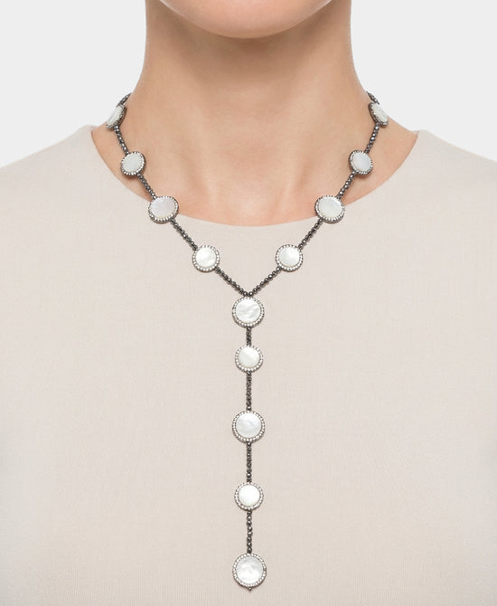 
Mother Of Pearl "Y" Necklace in BLACK/WHITE view 1