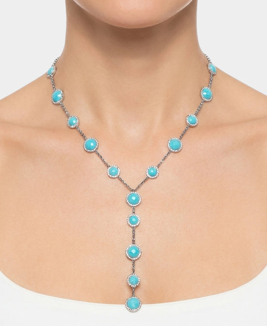 
Natural Stone "Y" Beaded Necklace in TURQUOISE view 1