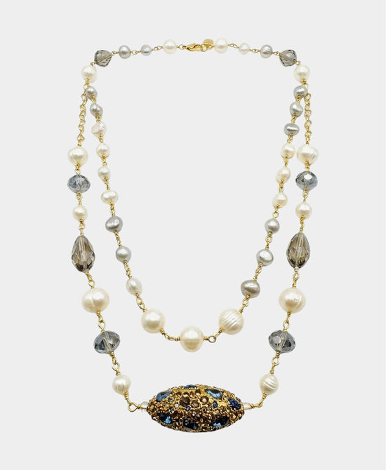 
Fresh Water Pearl Layered Necklace in BLUE/GOLD view 2