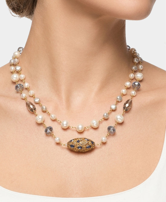 
Fresh Water Pearl Layered Necklace in BLUE/GOLD view 1