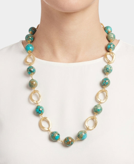 
Beaded Necklace in BLUE/GOLD view 1