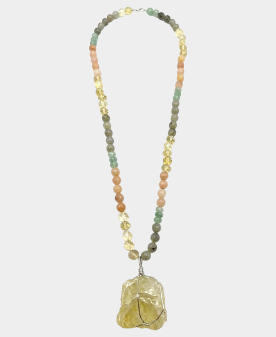 
Long Beaded Quartz Pendant Necklace in MULTI view 2