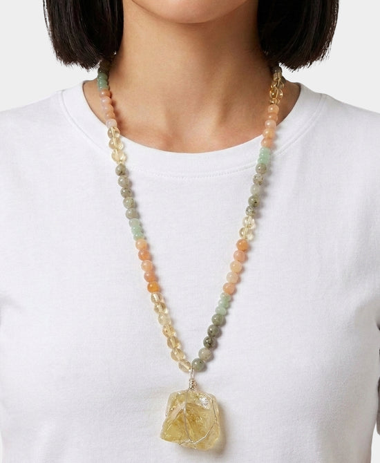 
Long Beaded Quartz Pendant Necklace in MULTI view 1