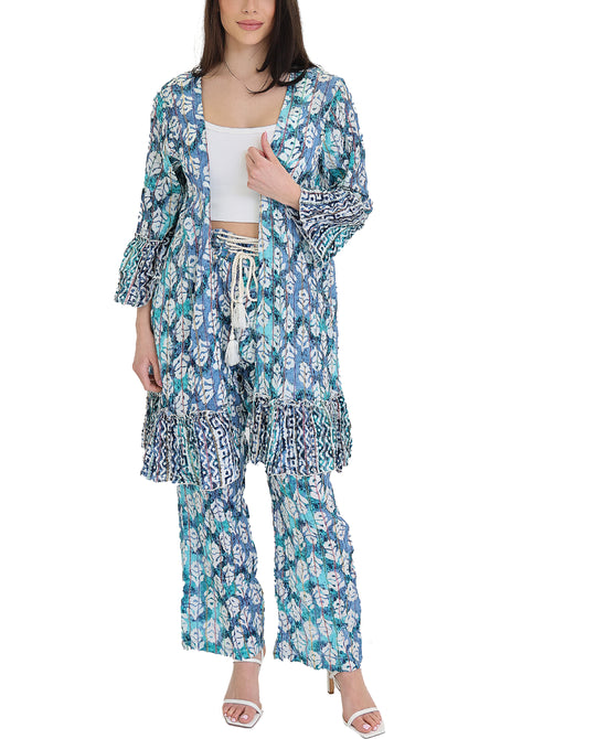 Printed Foil Duster & Pant Set- 2 Pc Set view 