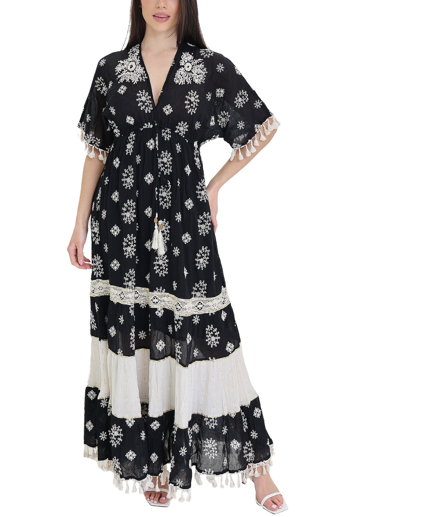 Embroidered Printed Maxi Dress view 1