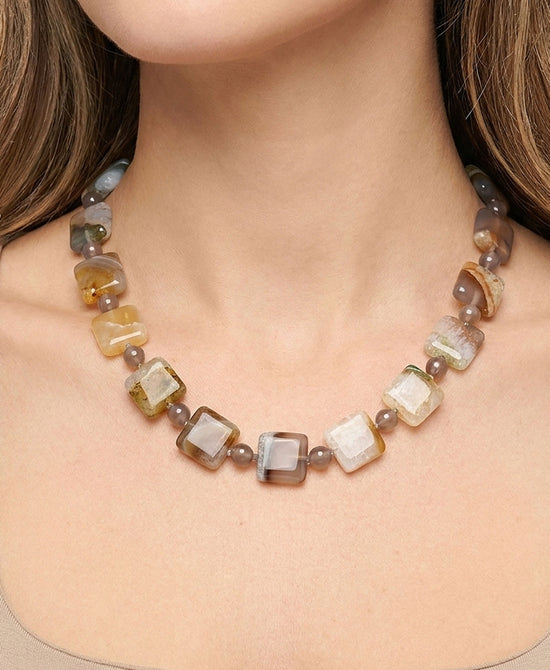 
Square Beaded Necklace in BEIGE view 1