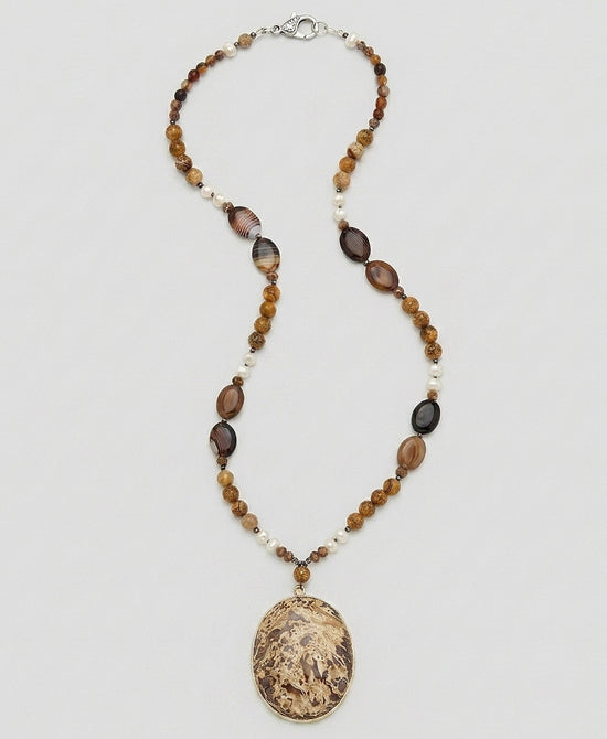 
Oval Pendant Beaded Necklace in BROWN view 2