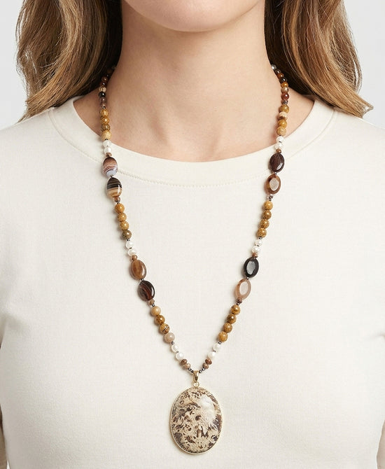 
Oval Pendant Beaded Necklace in BROWN view 1