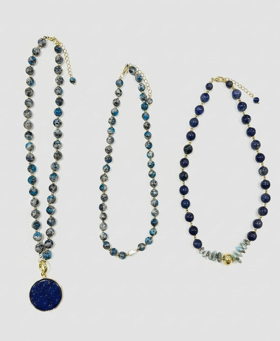 
Set Of 3 Beaded Pendant Necklaces in BLUE view 2