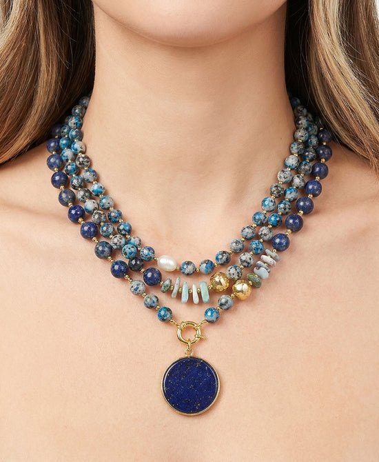 
Set Of 3 Beaded Pendant Necklaces in BLUE view 1