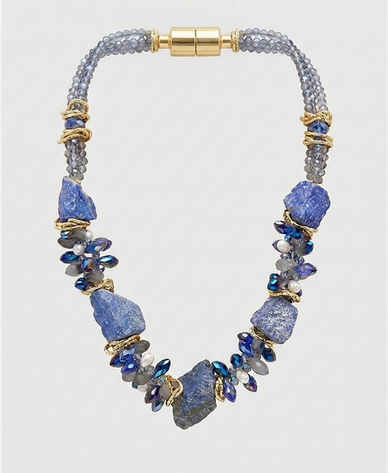 
Natural Stone Cluster Beaded Necklace in NAVY BLUE view 2