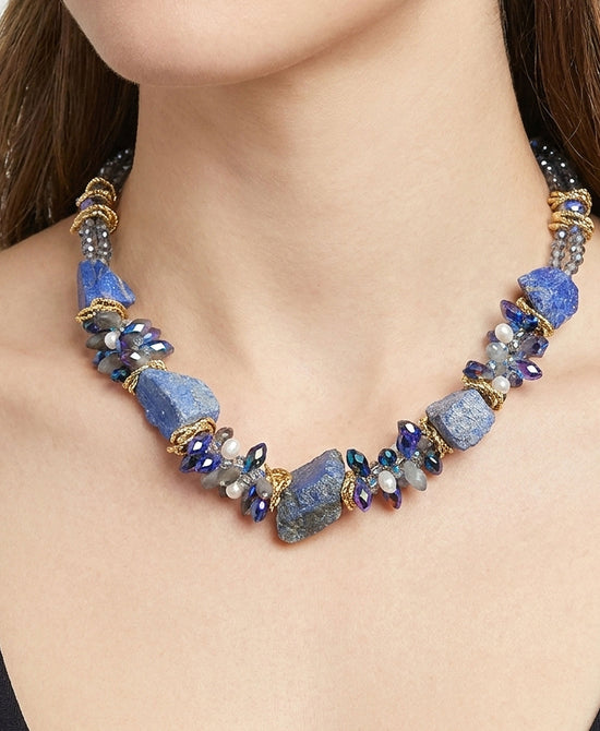 
Natural Stone Cluster Beaded Necklace in NAVY BLUE view 1