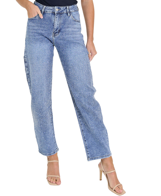 Rhinestone Barrel Jeans view 