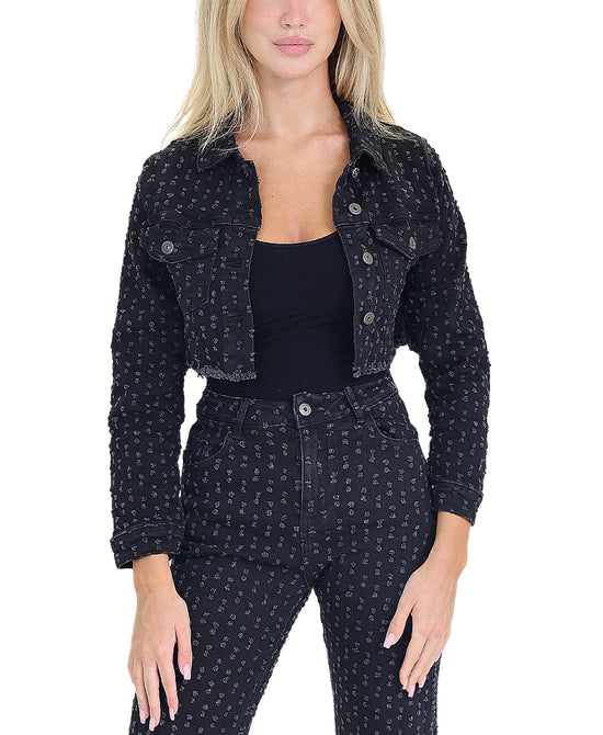 Textured Cropped Denim Jacket view 