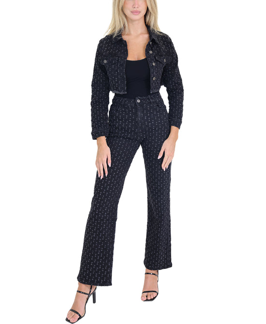 Textured Cropped Denim Jacket view 