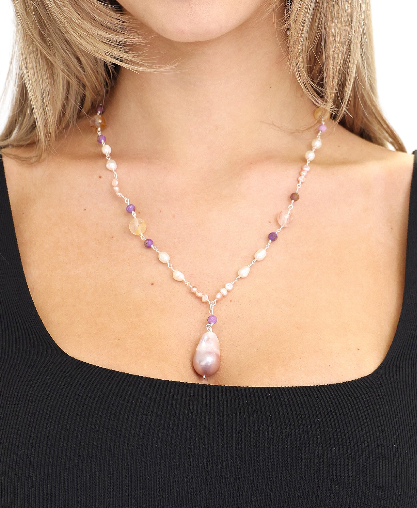 Fresh Water Pearl & Amethyst Beaded Necklace view 1