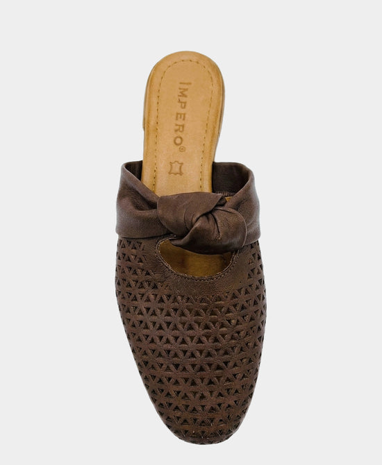 
Leather Perforated Knotted Mule Flat in BROWN view 2