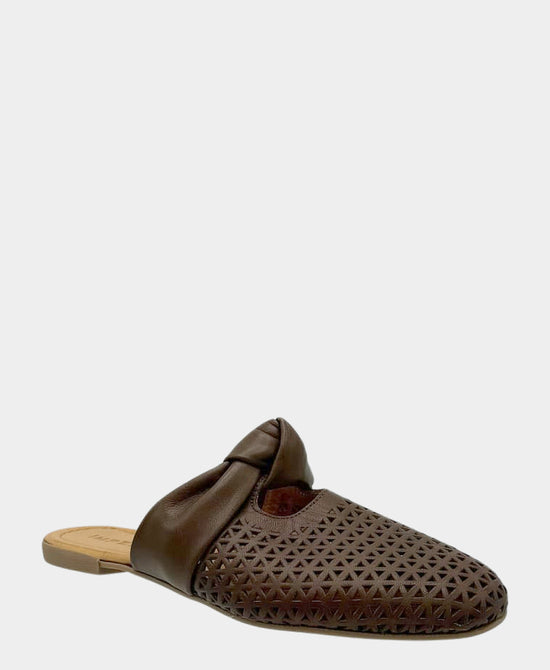 
Leather Perforated Knotted Mule Flat in BROWN view 1
