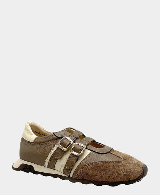 
Leather Double Buckle Sneaker in BROWN view 1