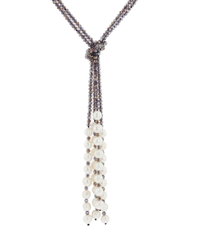 Multi Strand Beaded Knotted Necklace w/ Pearl Tassels image 1