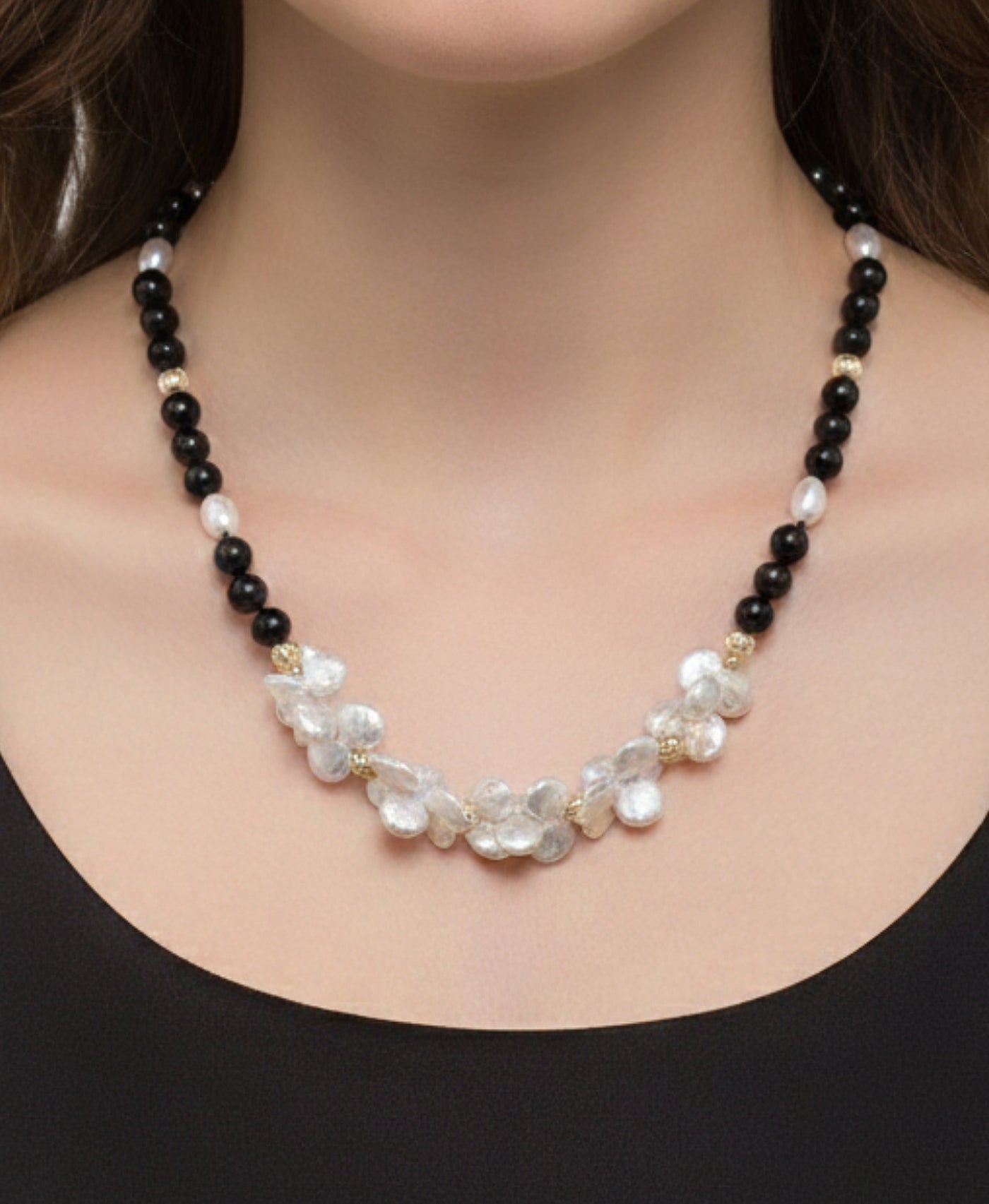 Pearl & Onyx Beaded Necklace view 1