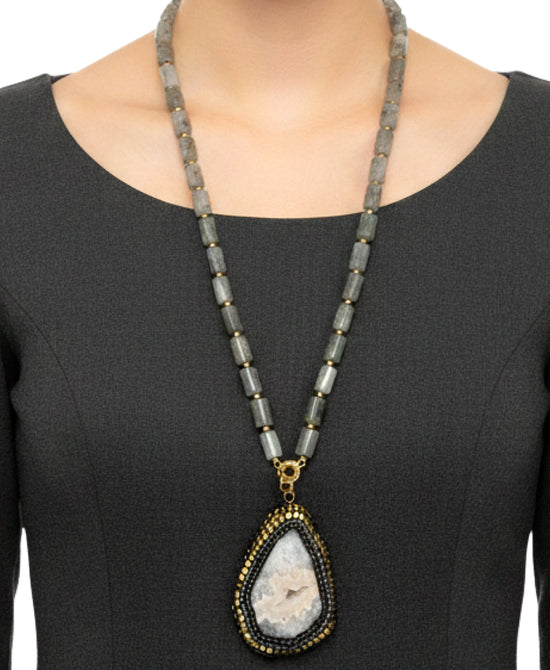 Statement Beaded Pendant Necklace view 