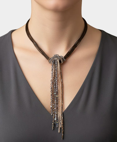 Leather Tassel Beaded Necklace image 1