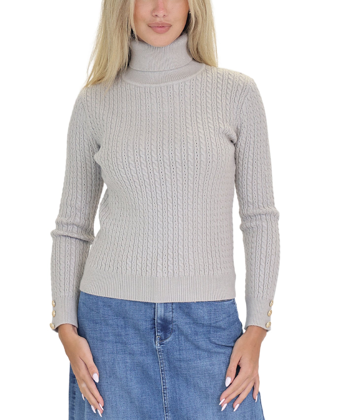 Cable Knit Turtleneck Sweater view 1