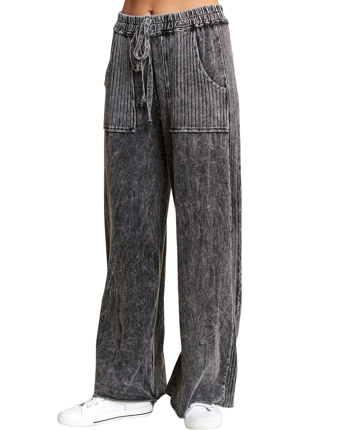 Mineral Wash Pants w/ Knit Ribbed Detail view 1