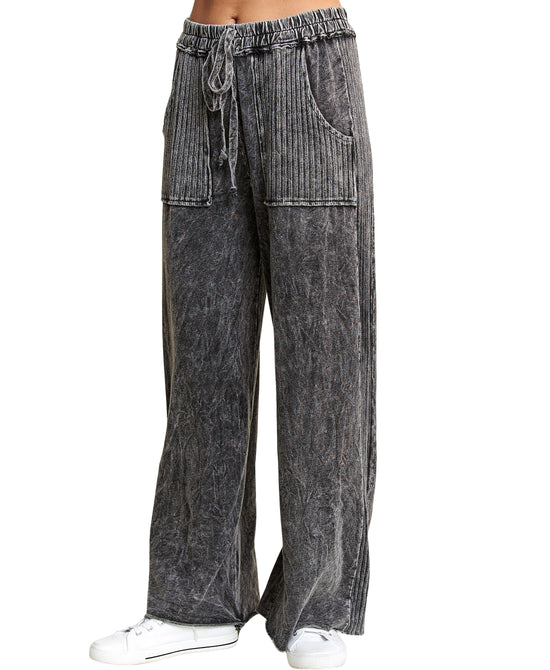 Mineral Wash Pants w/ Knit Ribbed Detail view 