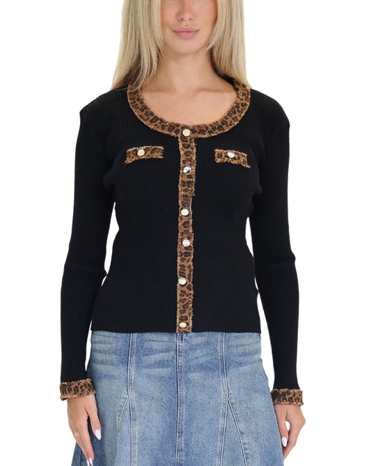 Ribbed Top w/ Leopard Trim view 
