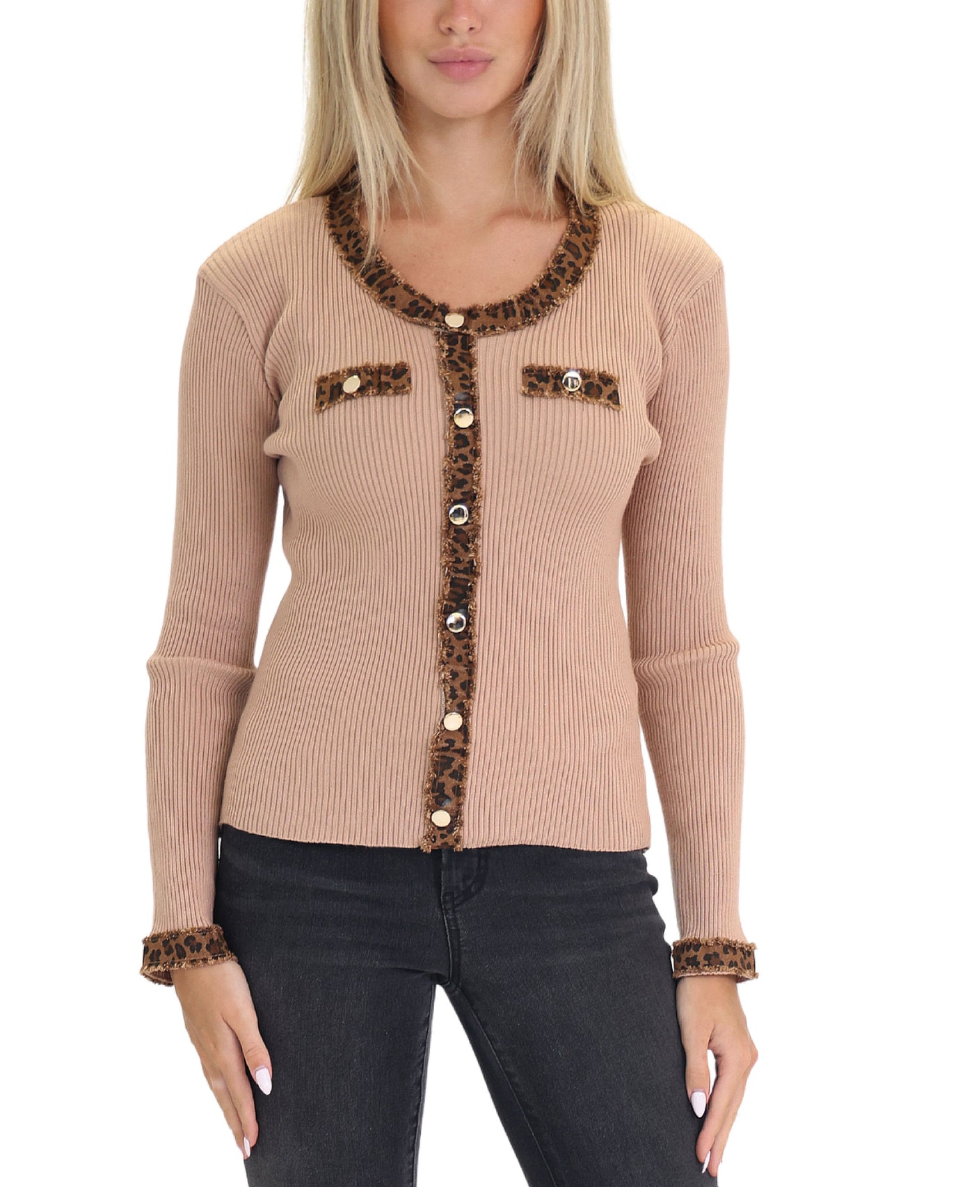 Ribbed Top w/ Leopard Trim view 1