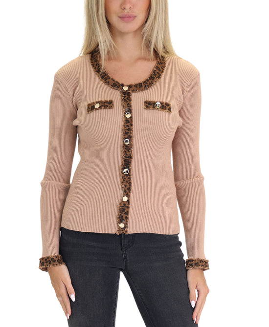 Ribbed Top w/ Leopard Trim view 