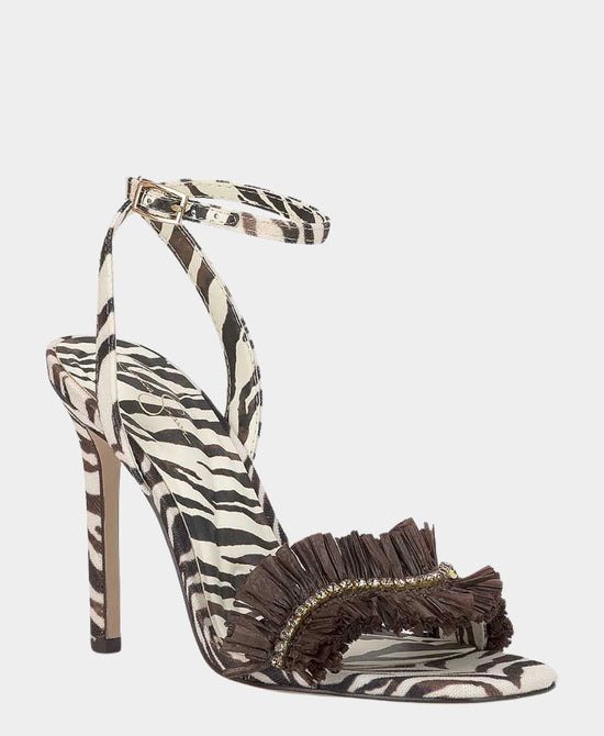 
Raffia Printed Stiletto Sandal in BROWN view 1