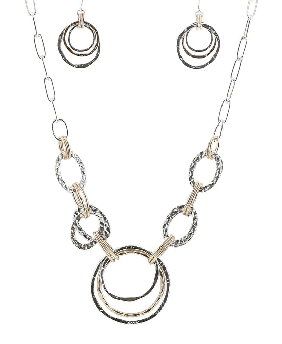 Textured Two Tone Chain Necklace & Earrings Set view 1