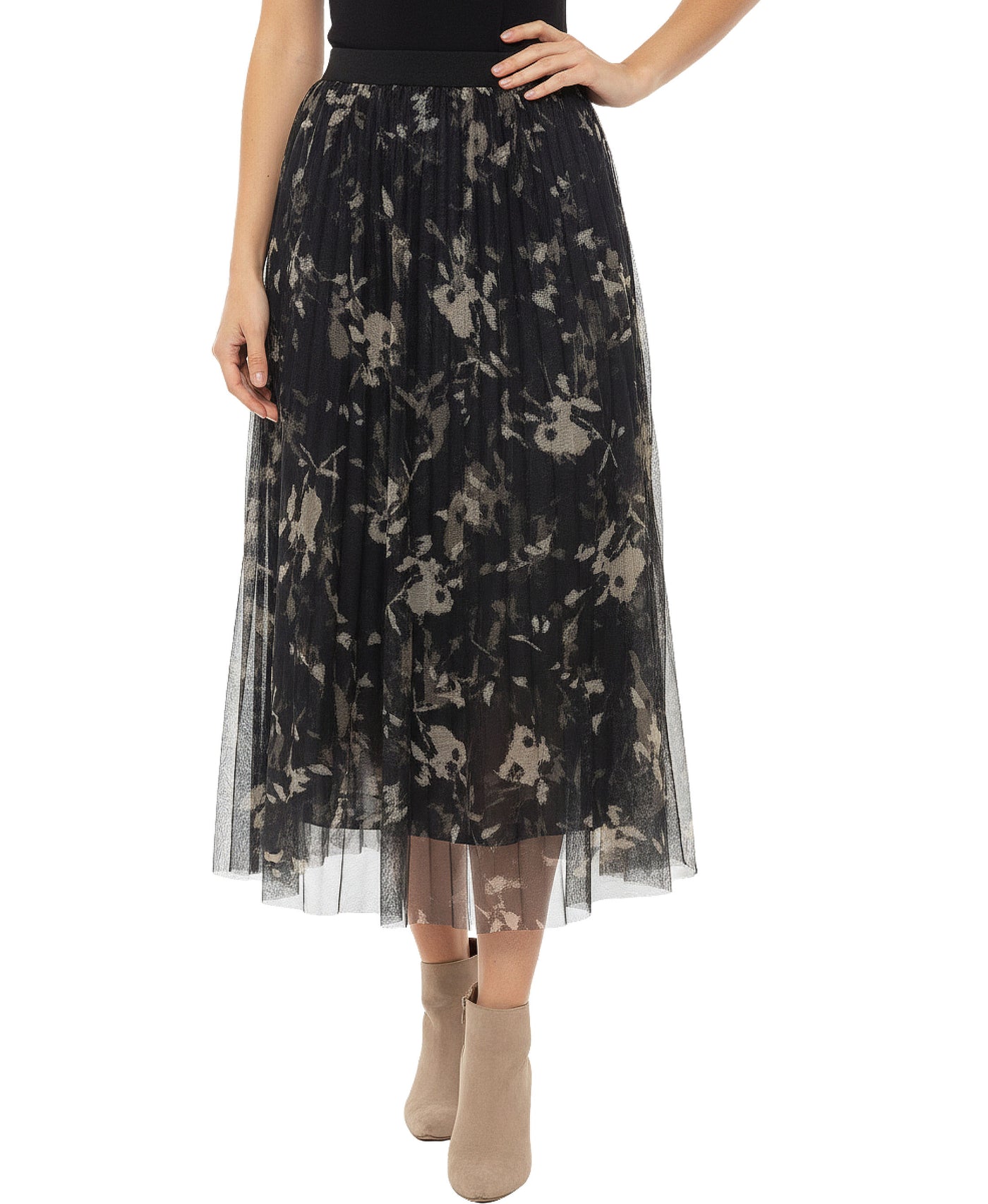 Printed Tulle Midi Skirt view 1