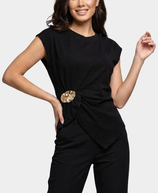 
Asymmetrical Tee w/ Gold Metal Accent in BLACK view 1