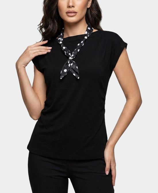 
Tee w/ Polka Dot Scarf in BLACK view 1