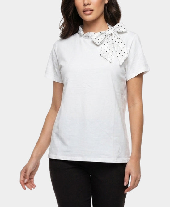 
Tee w/ Polka Dot Scarf in WHITE view 1
