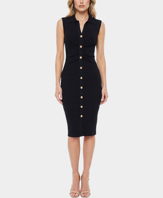 Knit Ruched Midi Dress w/ Button Detail view 1