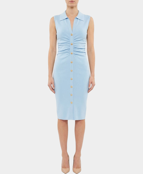 Knit Ruched Midi Dress w/ Button Detail view 1