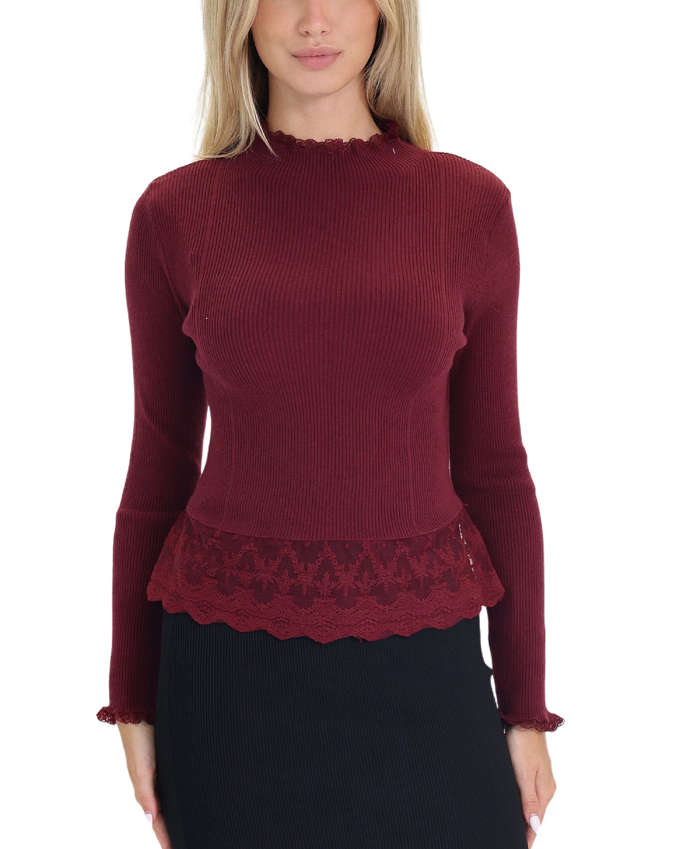 Ribbed Top w/ Lace Hem view 1