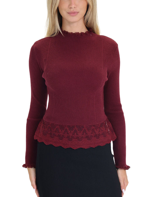 Ribbed Top w/ Lace Hem view 